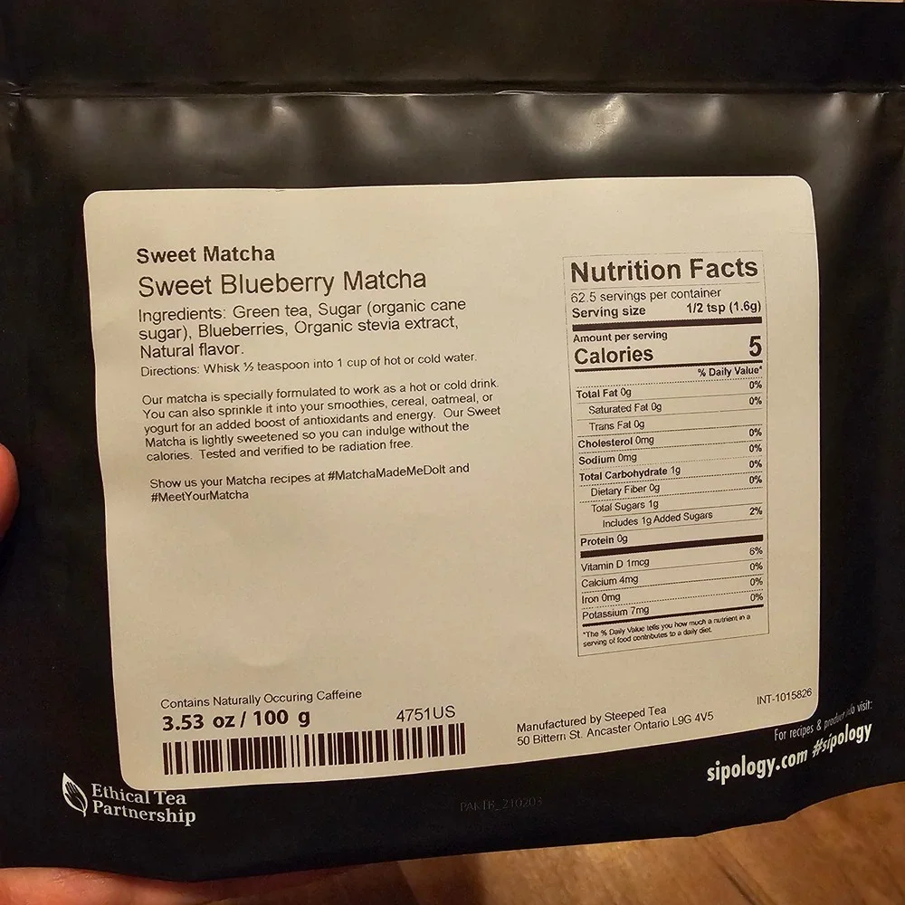 Sipology Sweet Blueberry Matcha Green Tea Powder 100g 3.53oz Bag 4751US